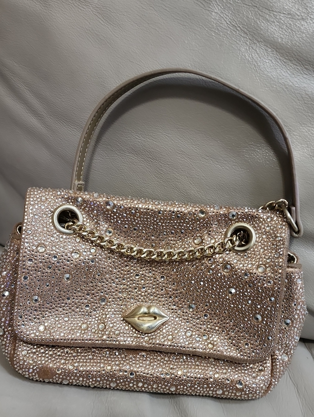 Betsey Johnson Women's Gold Crystal Embellished Crossbody Preowned